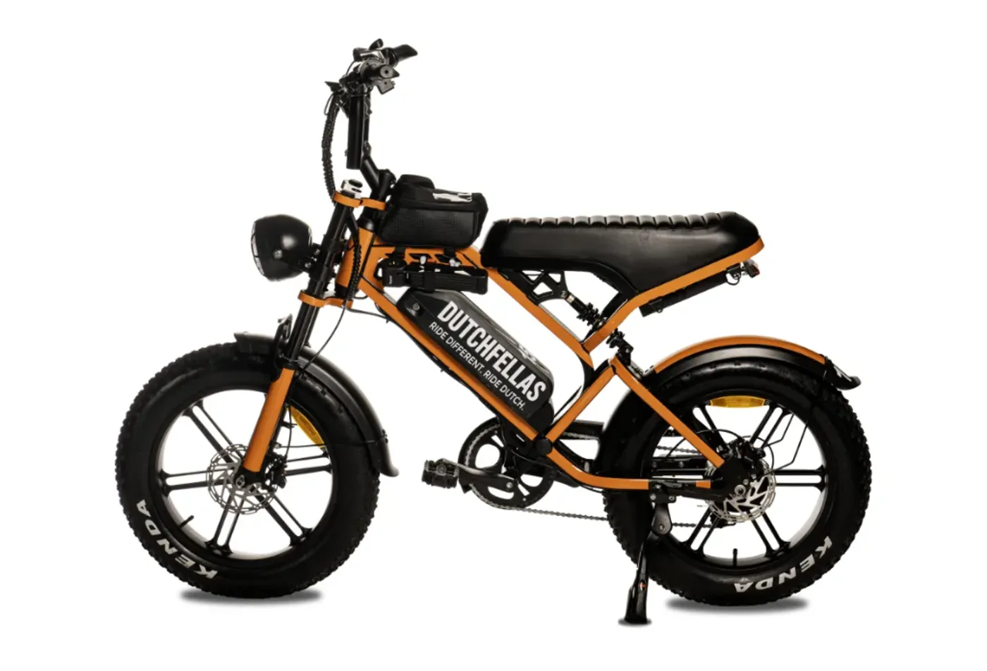 DutchFellas Fast Fella V20 fatbike in orange and black, full side view